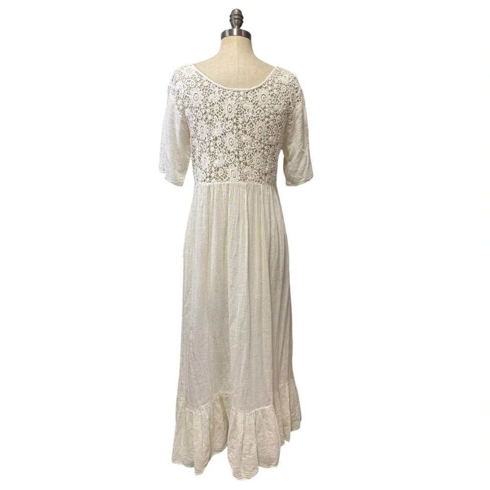 Vintage Style Boho Romantic Cottagecore Dress Crochet Embroidered Maxi Medium - Picture 8 of 10
